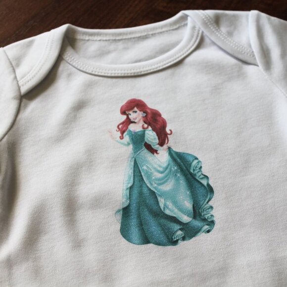 Onesie Disney Ariel Little Mermaid baby girl long sleeve 100% cotton white new - Picture 5 of 13